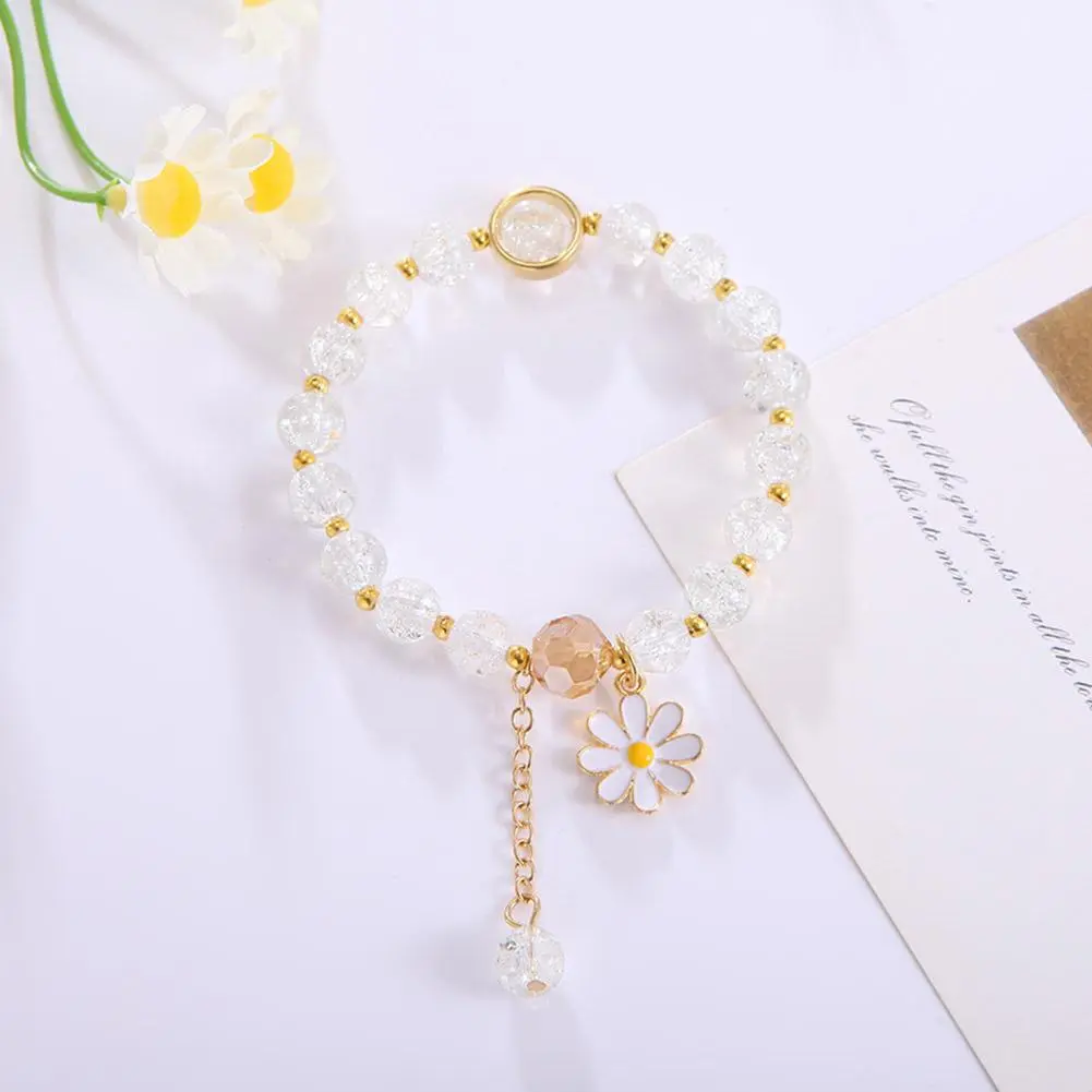 New Korean Daisy Flowers Bracelet Bohemian Colorful Crystal Beaded Bracelet Handmade Elastic Rope Women Fashion Jewelry Pulceras