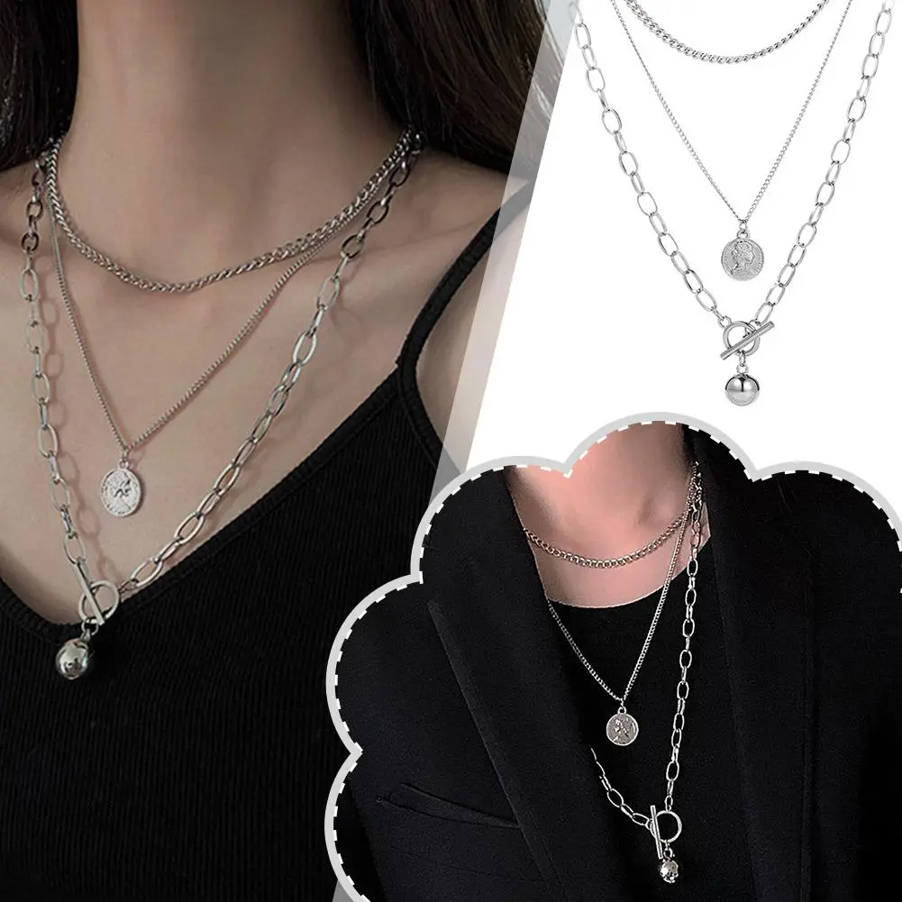 Layered Chain Necklace Neck Chains Lock Pendant Jewelry For Women Punk Choker Padlock Goth Jewelry Grunge Necklace Accessor Q7I9