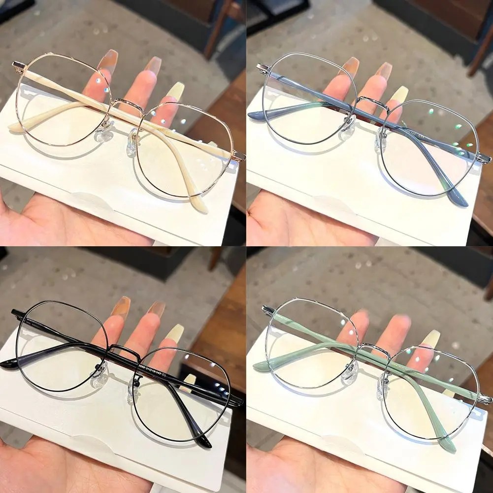 Fashion Anti Blue Light Blocking Clear Glasses Women Frame Natural Artifact Glasses Flat Polygonal Beauty Mirror Metal Eye T4I9