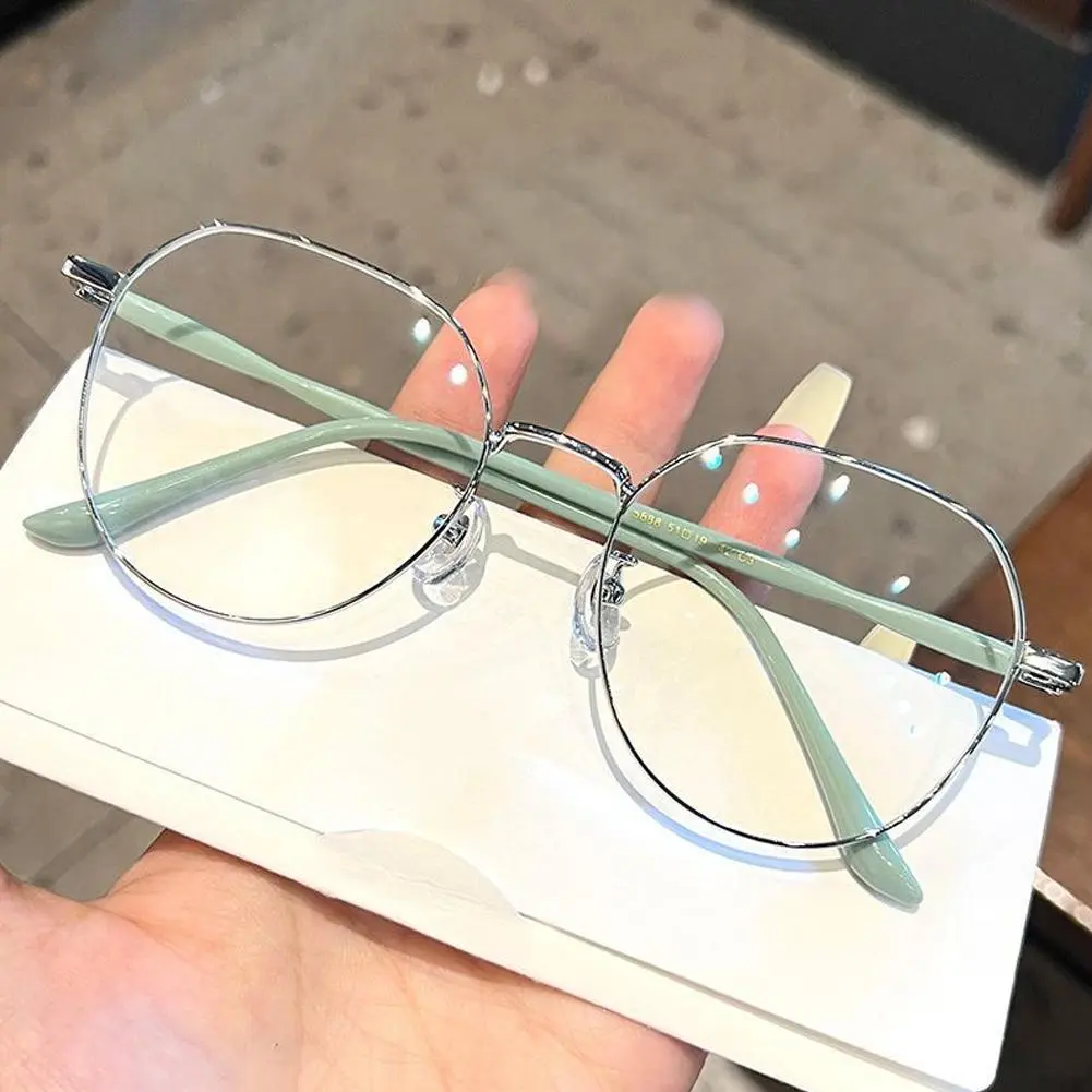 Fashion Anti Blue Light Blocking Clear Glasses Women Frame Natural Artifact Glasses Flat Polygonal Beauty Mirror Metal Eye T4I9