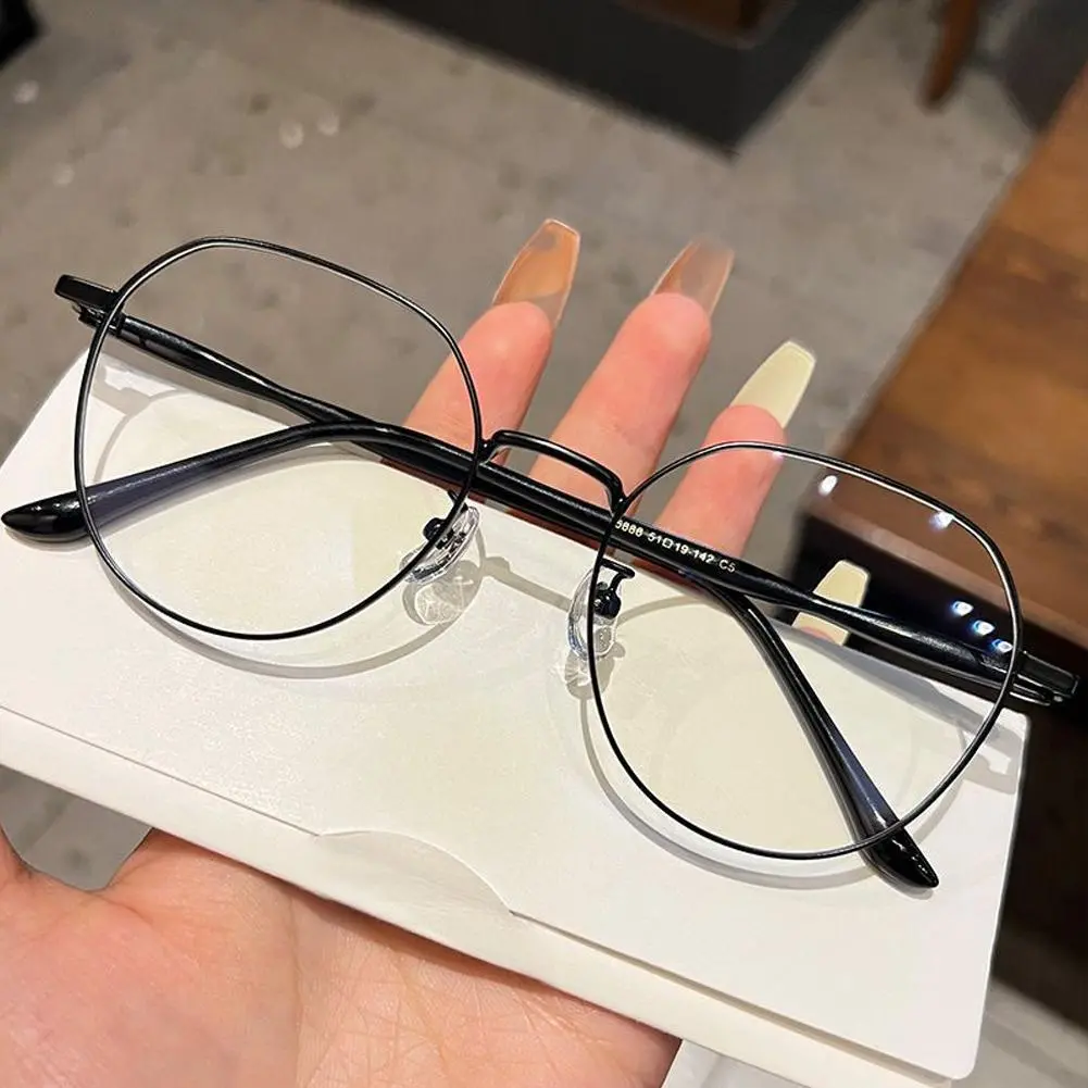 Fashion Anti Blue Light Blocking Clear Glasses Women Frame Natural Artifact Glasses Flat Polygonal Beauty Mirror Metal Eye T4I9