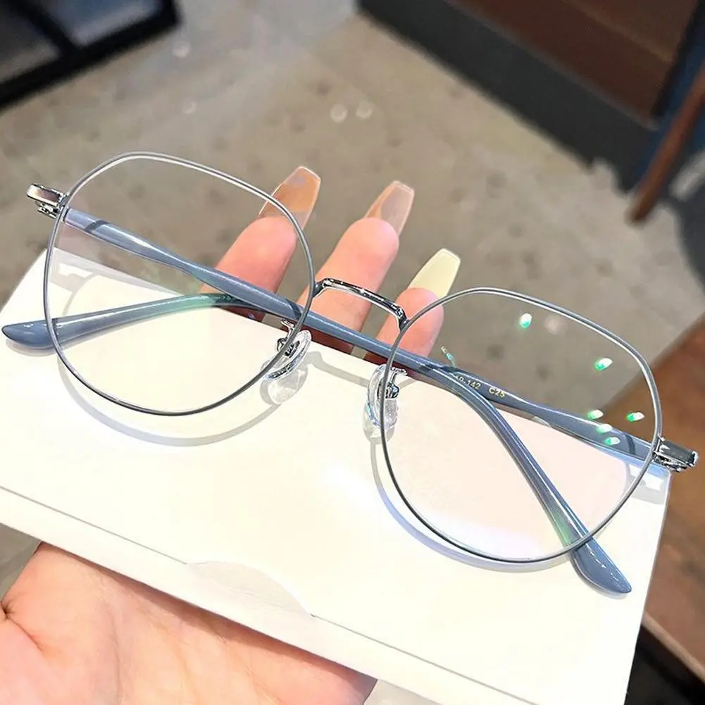 Fashion Anti Blue Light Blocking Clear Glasses Women Frame Natural Artifact Glasses Flat Polygonal Beauty Mirror Metal Eye T4I9