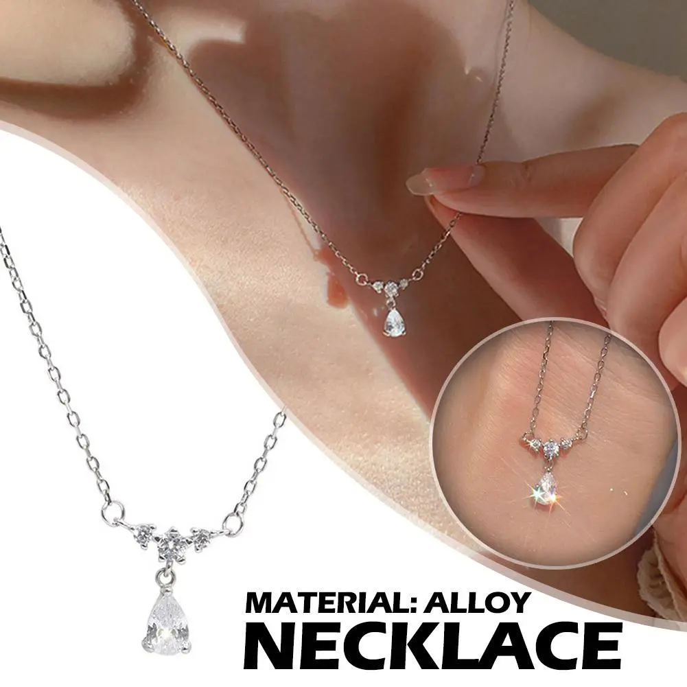 Fashion Water Drop Pendant Necklace Clavicle Chain Women Trendy Simple Tiny Rhinestone Jewelry Temperament Party Wedding Gift