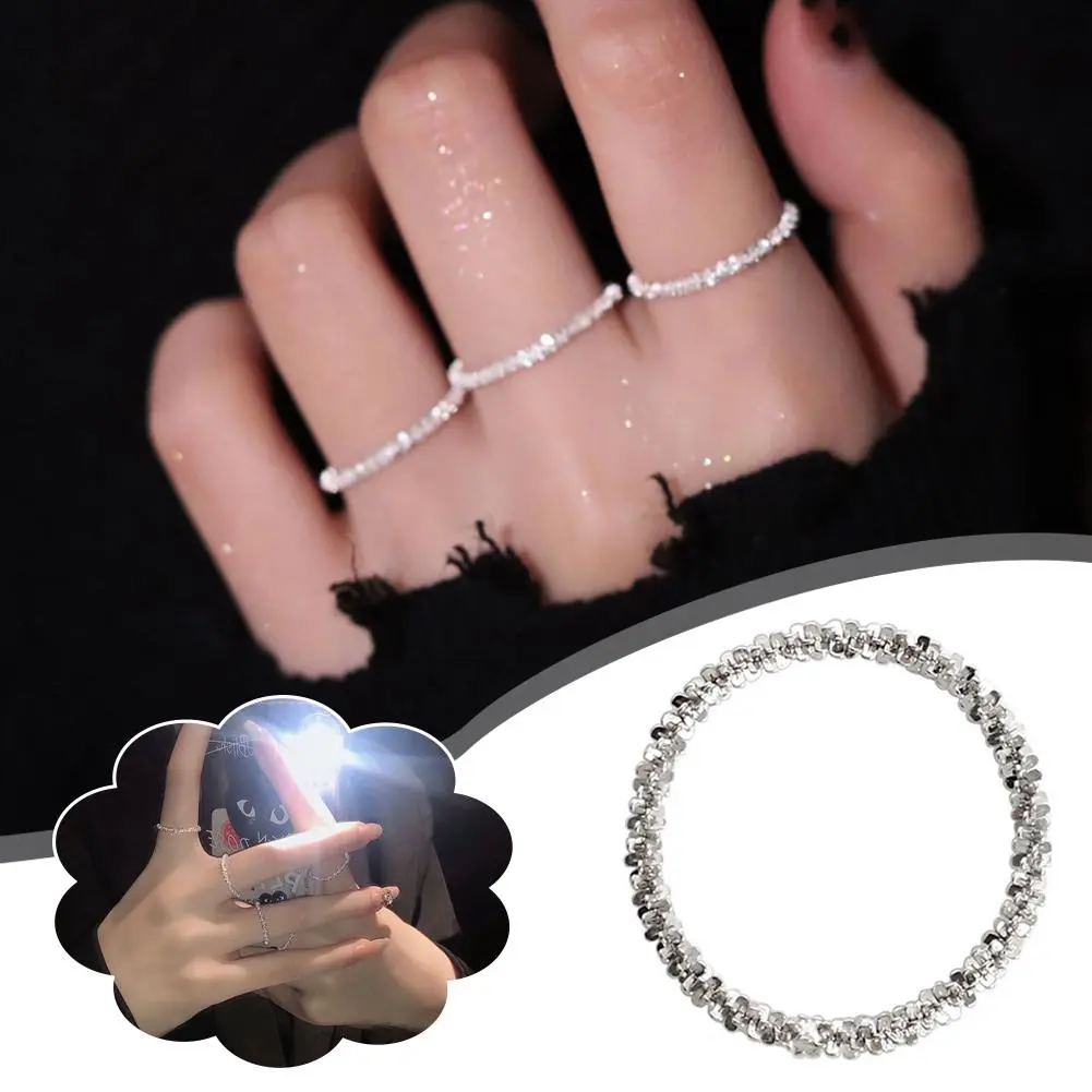 Trendy Sparkling Rings Set Women Girl Soft Chain Finger Rings Festive Party Jewelry Gift Daily Wearing Accessories