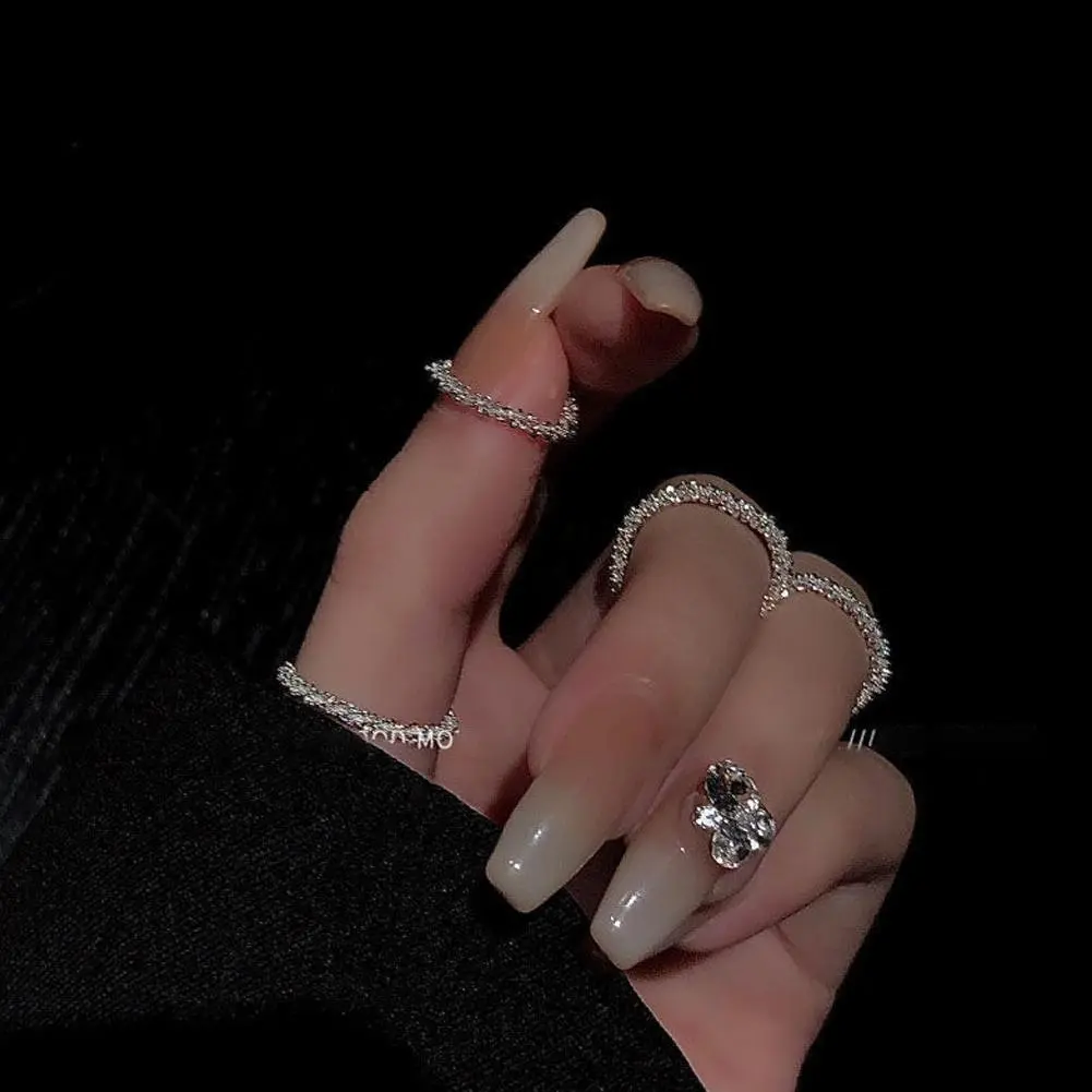 Trendy Sparkling Rings Set Women Girl Soft Chain Finger Rings Festive Party Jewelry Gift Daily Wearing Accessories