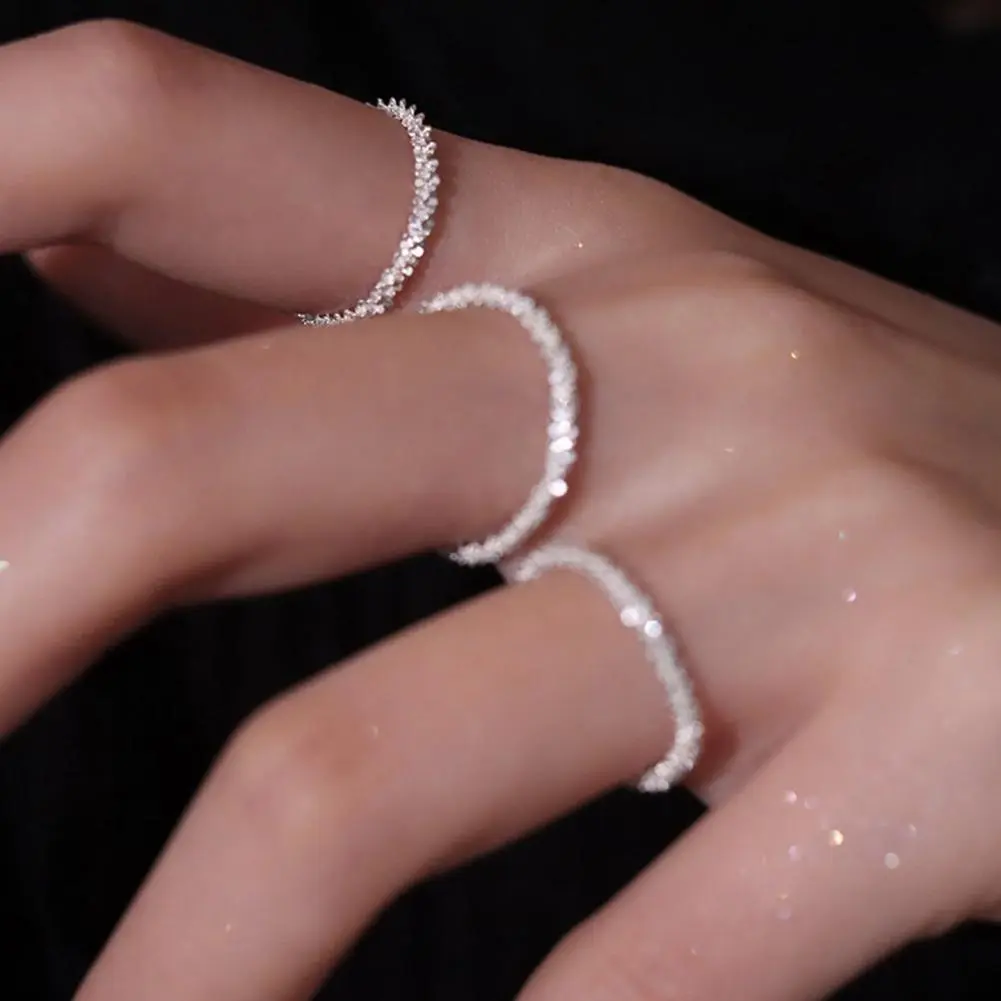 Trendy Sparkling Rings Set Women Girl Soft Chain Finger Rings Festive Party Jewelry Gift Daily Wearing Accessories