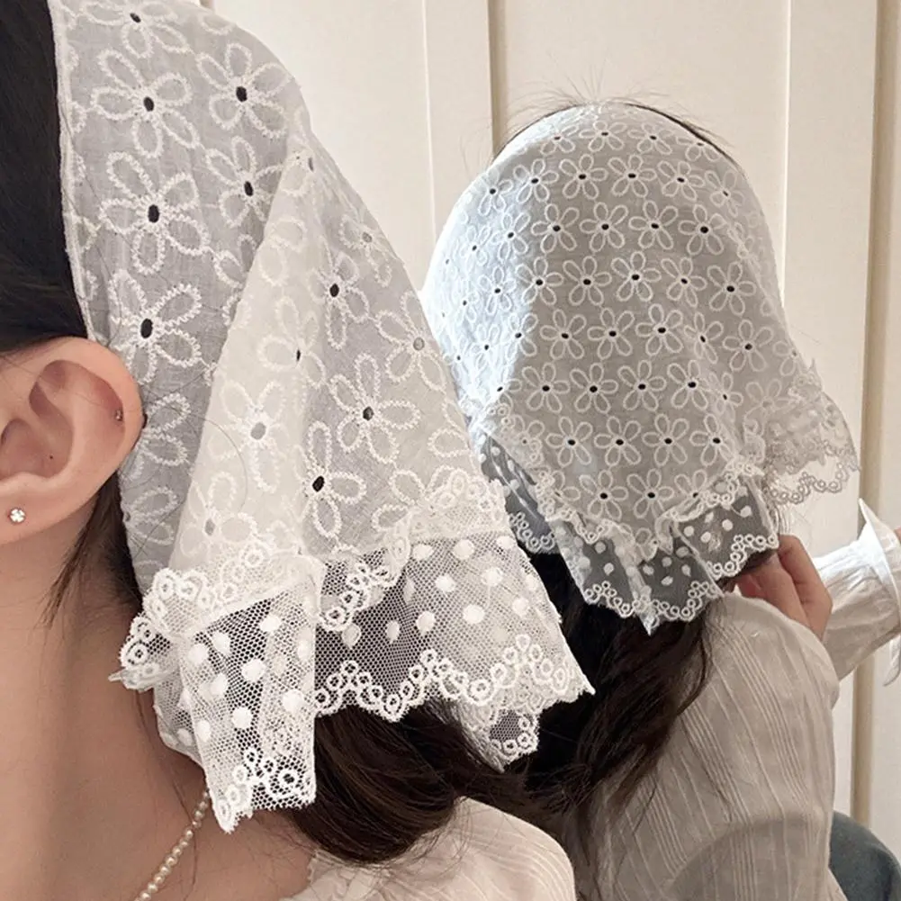 white Lace Triangular headscarf Retro Y2K Embroidery Neck Scarf Fart curtain Belt Skirts trousers Accessories for Women Ker L7O1