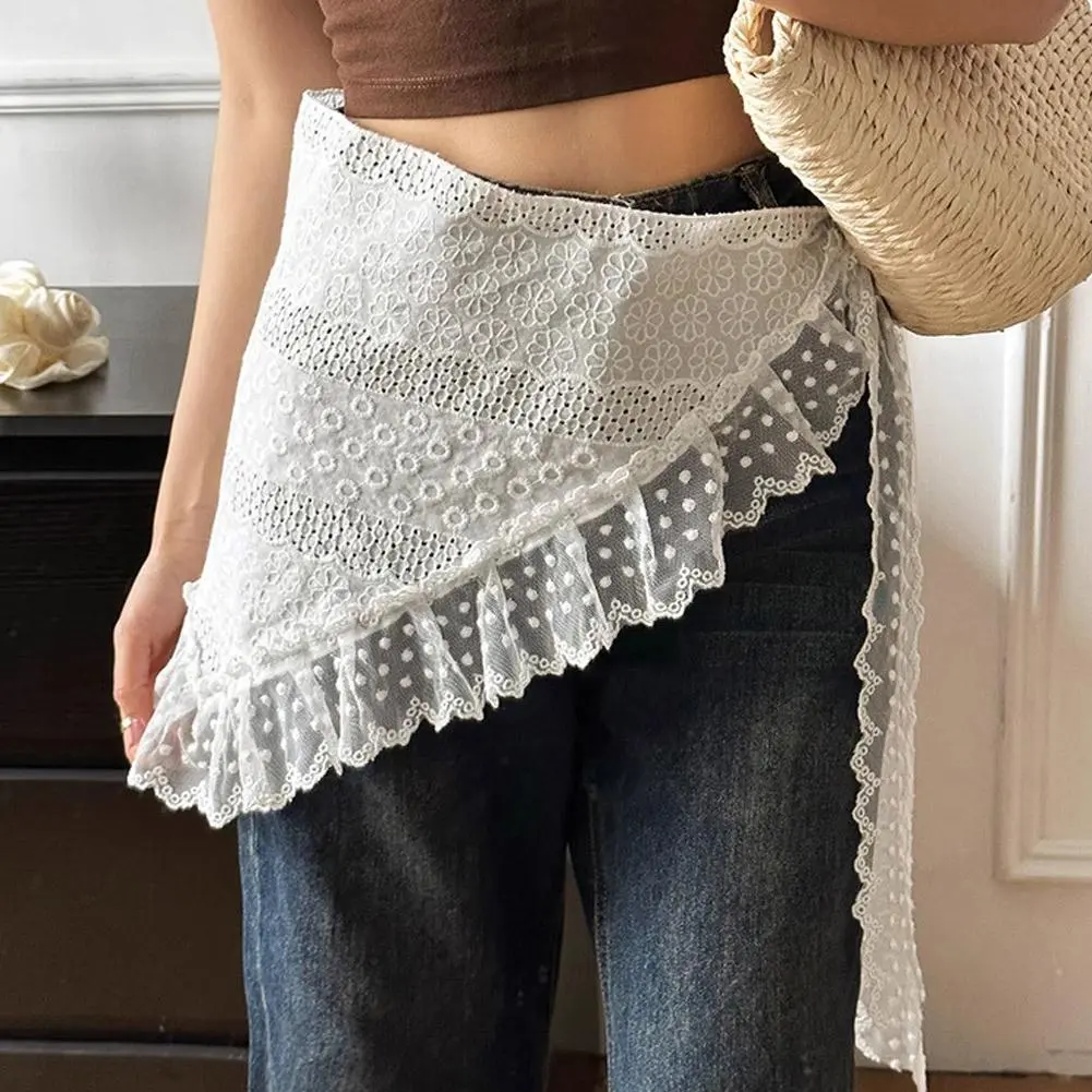 white Lace Triangular headscarf Retro Y2K Embroidery Neck Scarf Fart curtain Belt Skirts trousers Accessories for Women Ker L7O1
