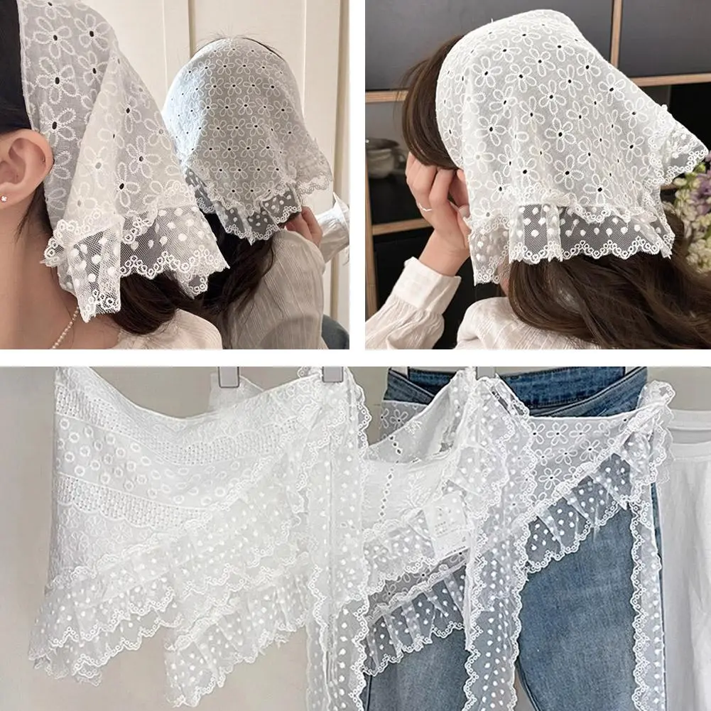 white Lace Triangular headscarf Retro Y2K Embroidery Neck Scarf Fart curtain Belt Skirts trousers Accessories for Women Ker L7O1