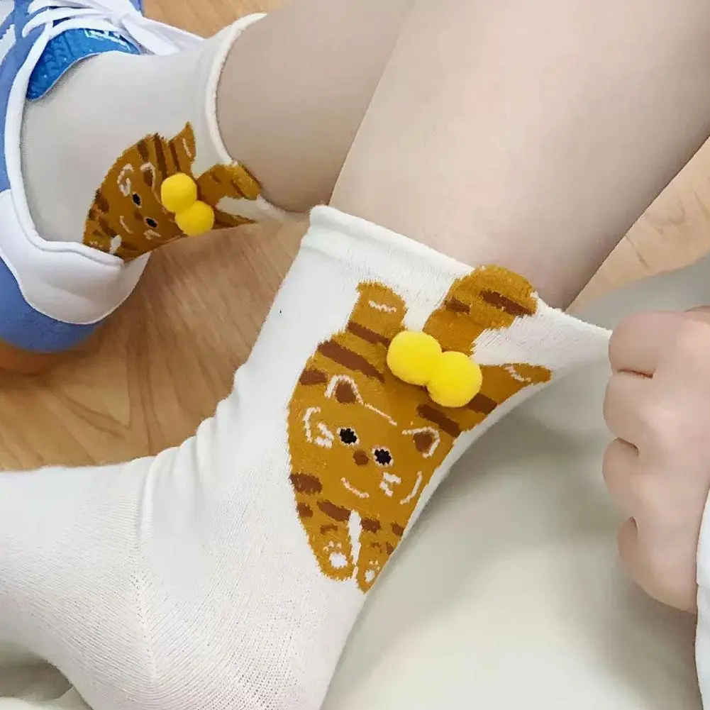 Cartoon Cute Cat Socks Creative Casual 3D Mid Socks  Weat Anti Odor Breathable Soft Socks Ankle Foot Cover Clothes Accessories