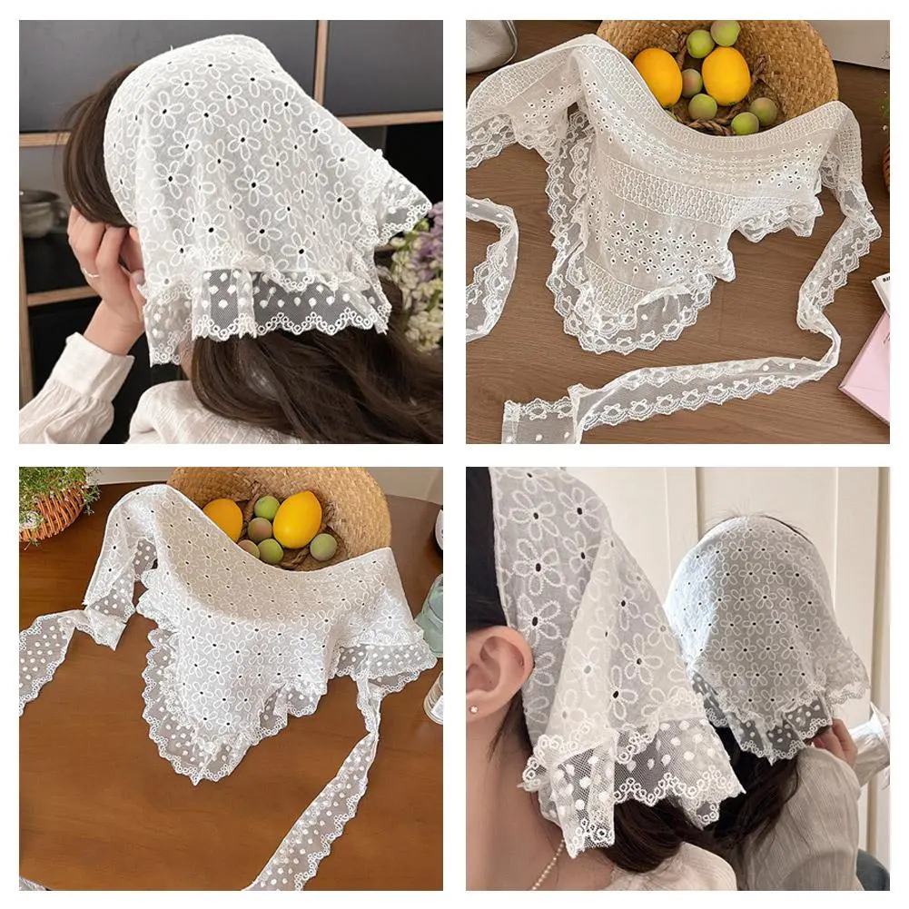 white Lace Triangular headscarf Retro Y2K Embroidery Neck Scarf Fart curtain Belt Skirts trousers Accessories for Women Ker L7O1