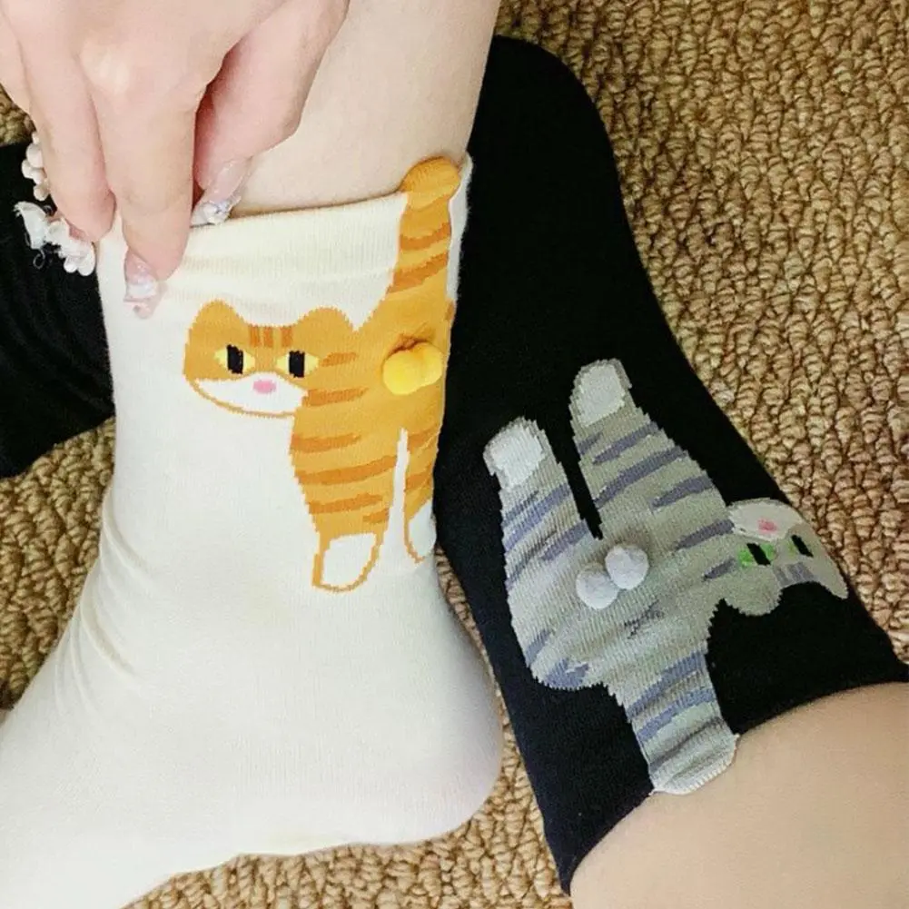Cartoon Cute Cat Socks Creative Casual 3D Mid Socks  Weat Anti Odor Breathable Soft Socks Ankle Foot Cover Clothes Accessories