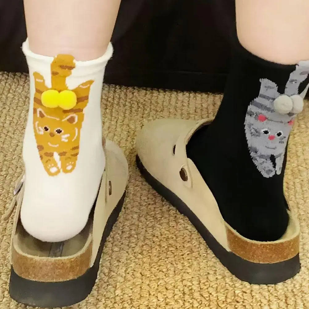 Cartoon Cute Cat Socks Creative Casual 3D Mid Socks  Weat Anti Odor Breathable Soft Socks Ankle Foot Cover Clothes Accessories