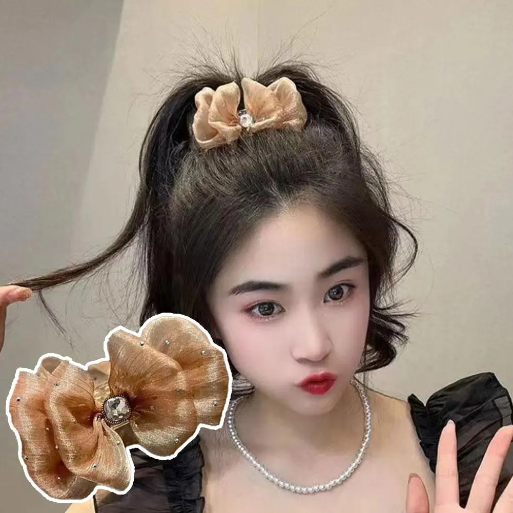 Exquisite Water Diamond Bow Hairpin Hair Clip Fairy Style Temperament Hair Claw Accessory A Hairstyle For Daily Use N0I5
