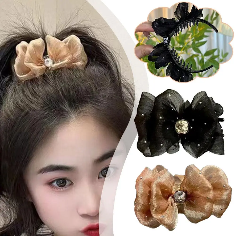 Exquisite Water Diamond Bow Hairpin Hair Clip Fairy Style Temperament Hair Claw Accessory A Hairstyle For Daily Use N0I5