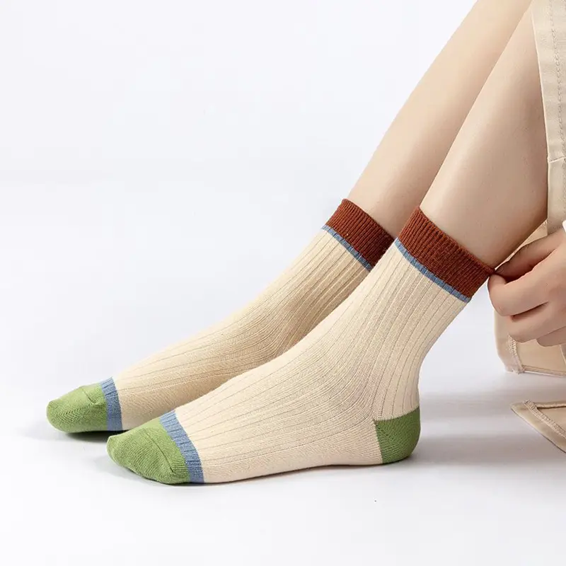 5 Pair/Set Autumn Winter Ribbed Socks for Women Candy Color Striped Mid-tube Sock Korean Soft Warm Socks Calcetines
