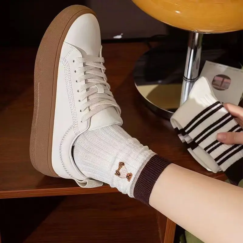 5Pairs Korean Striped Socks for Women Breathable Cotton Mid-tube Sock Autumn Winter Female Lady Sport Socks Sox
