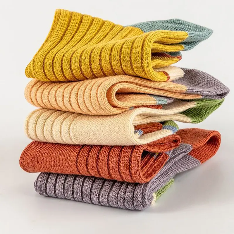 5 Pair/Set Autumn Winter Ribbed Socks for Women Candy Color Striped Mid-tube Sock Korean Soft Warm Socks Calcetines