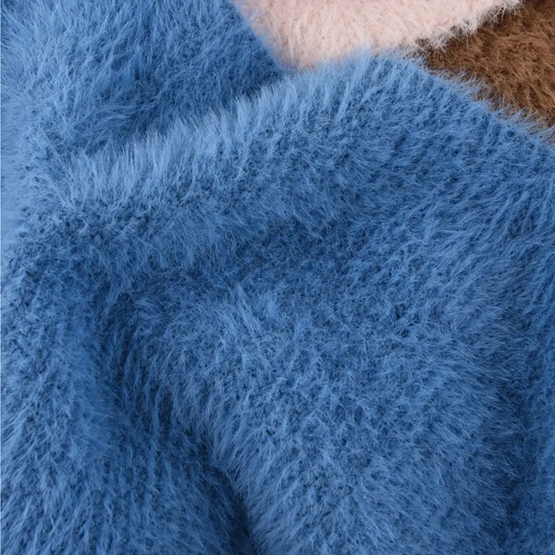 Fuffy Fur Headscarf for Women French Style Solid Color Triangular Scarf Autumn Winter Warm Plush Knitted Turban Cap