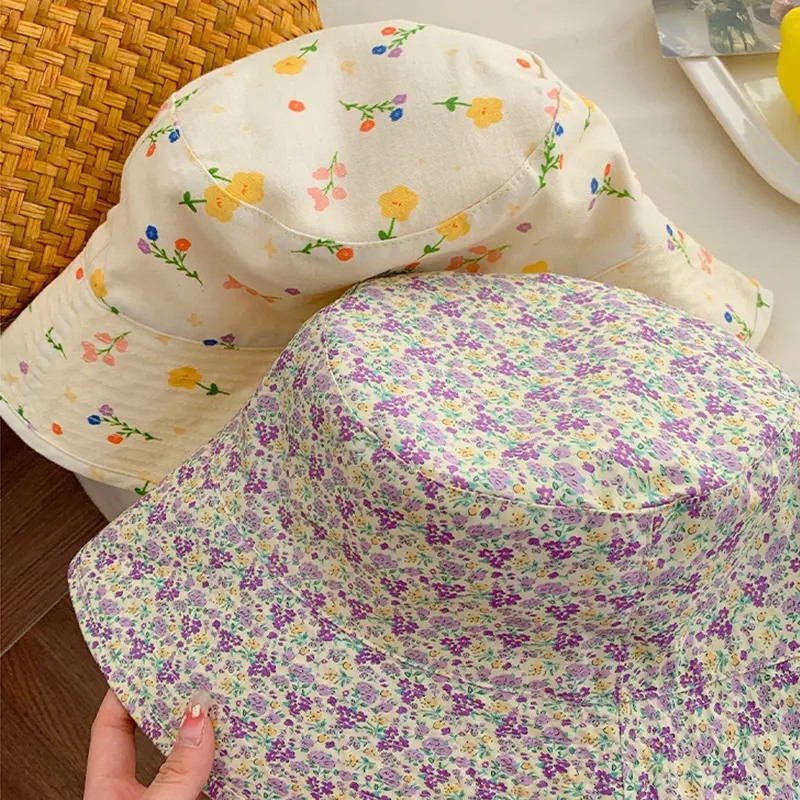 Summer Panama Bucket Hat for Women Double Sided Floral Print Fisherman Hats Outdoor Travel Sunscreen Female Sun Hats
