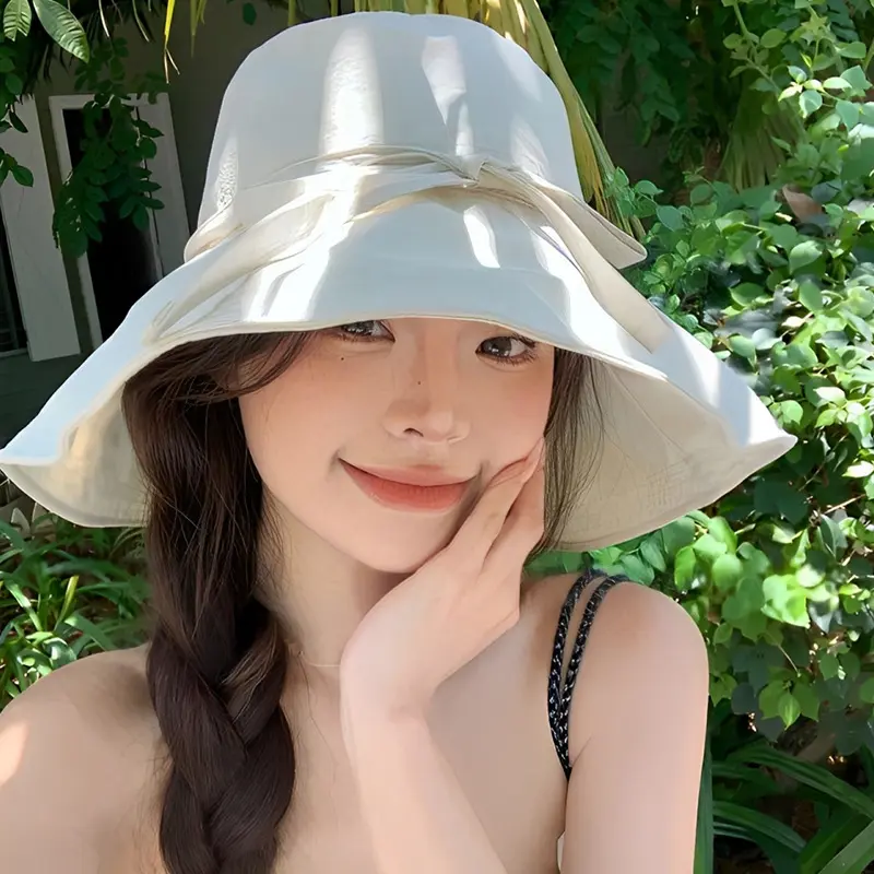 Summer Bucket Hat for Women Y2K Bow Lace-up Fisherman Cap Outdoor Sunscreen Anti-UV  Wide Brim Panama Hats