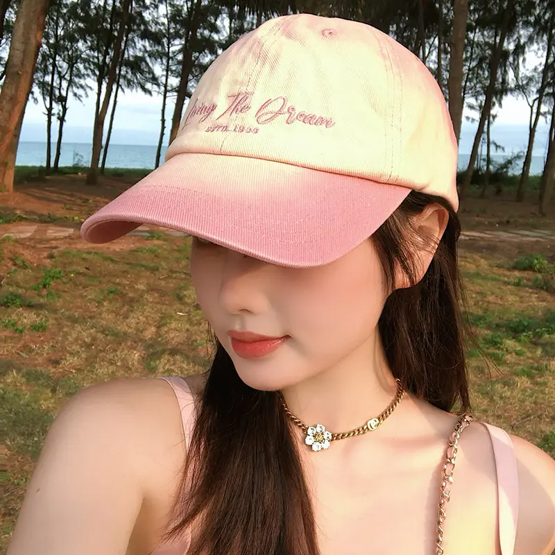 Korean Gradient Color Baseball Cap for Women Letter Embroidered Snapback Hat Spring Summer Vintage Peaked Caps