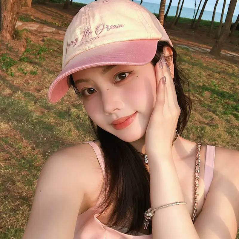 Korean Gradient Color Baseball Cap for Women Letter Embroidered Snapback Hat Spring Summer Vintage Peaked Caps