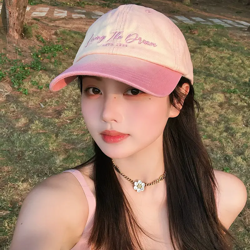 Korean Gradient Color Baseball Cap for Women Letter Embroidered Snapback Hat Spring Summer Vintage Peaked Caps