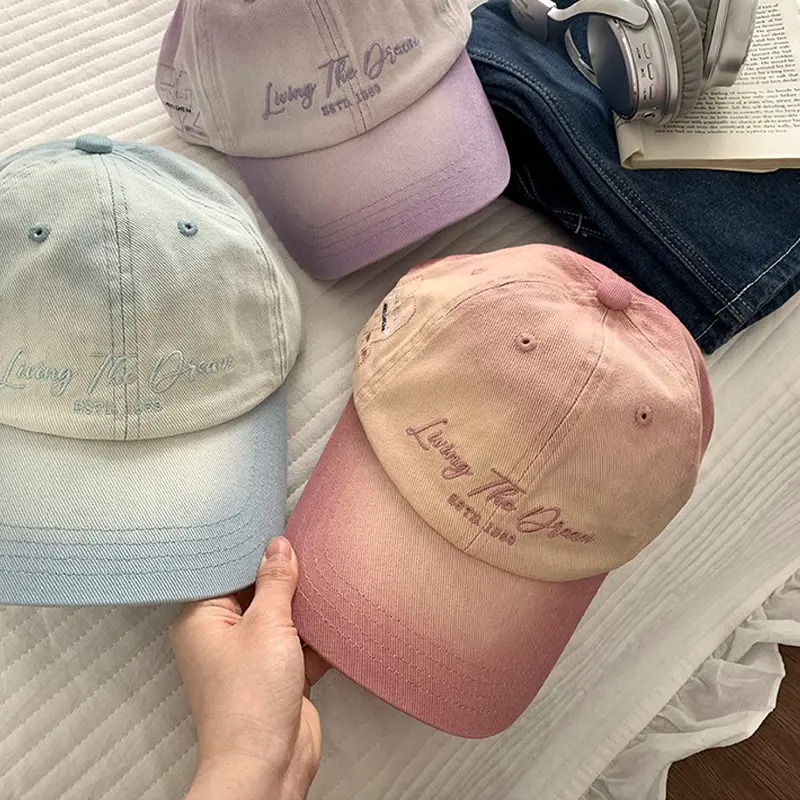 Korean Gradient Color Baseball Cap for Women Letter Embroidered Snapback Hat Spring Summer Vintage Peaked Caps