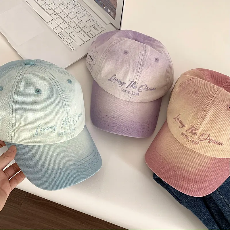 Korean Gradient Color Baseball Cap for Women Letter Embroidered Snapback Hat Spring Summer Vintage Peaked Caps