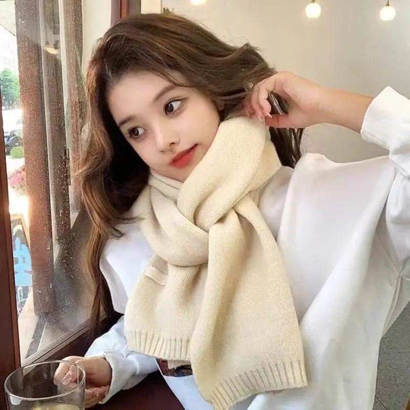 Winter Cashmere Scarf for Women Solid Color Warm Knitted Wool Shawl Wraps Female Thick Soft Pashmina Neckerchief