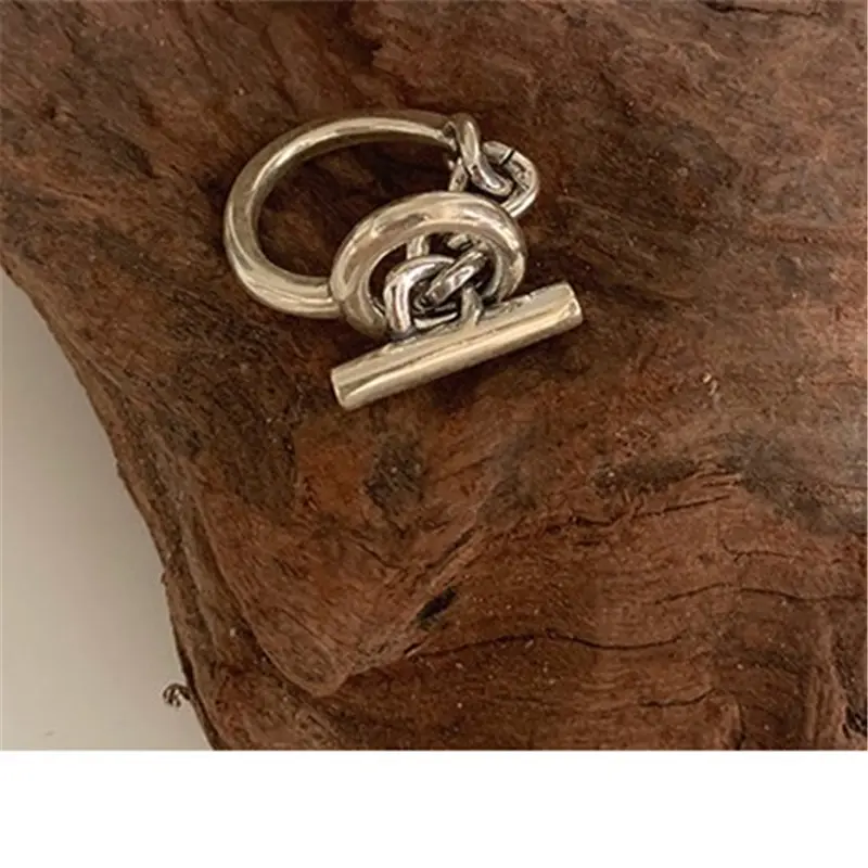 Vintage Twist Hollow OT Chain Rings For Women Punk Personality Minimalism Rings Retro Silver Color Luxury Adjustable Fidget Ring