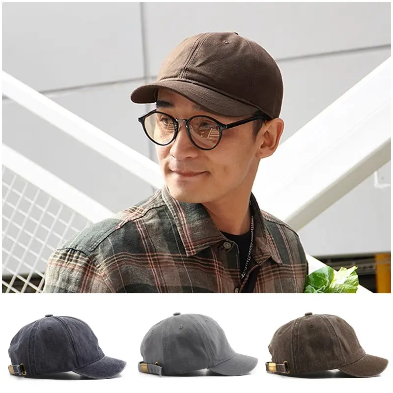 Retro Short Brim Baseball Cap Solid Color Adjustable Cotton Peaked Cap for Men Women Summer Casual Hip Hop Sun Hats