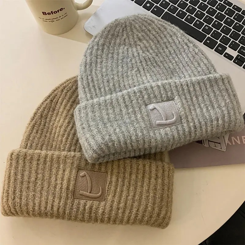 New Winter Women Beanie Cap Soft Thick Knitted Hat for Female Girls Korean Solid Color Warm Skullies Caps Bonnet