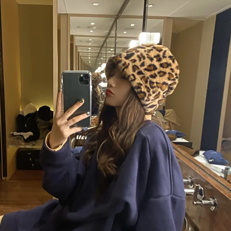 Winter Plush Bucket Hat for Women Autumn Faux Fur Warm Fisherman Cap Solid Leopard Outdoor Thicken Lady Girls Panama Sun Caps