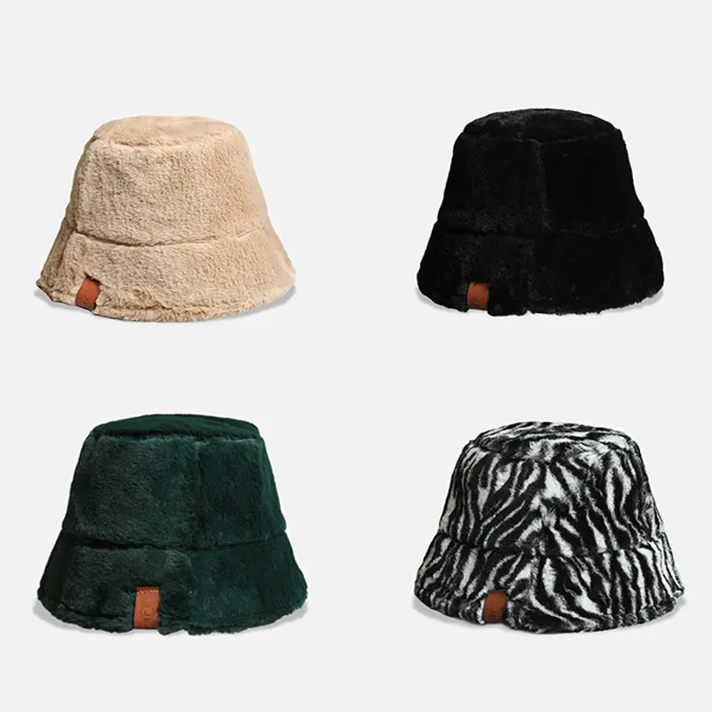 Winter Plush Bucket Hat for Women Autumn Faux Fur Warm Fisherman Cap Solid Leopard Outdoor Thicken Lady Girls Panama Sun Caps