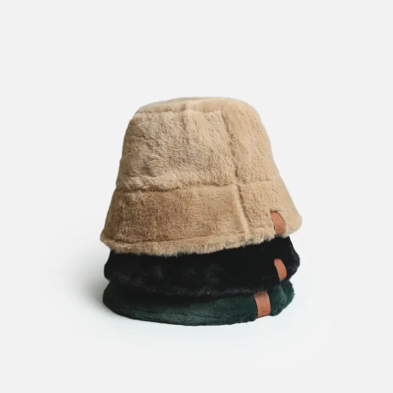 Winter Plush Bucket Hat for Women Autumn Faux Fur Warm Fisherman Cap Solid Leopard Outdoor Thicken Lady Girls Panama Sun Caps