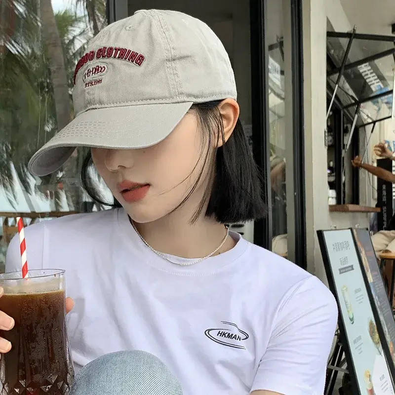 Korean Letter Baseball Caps for Women Summer Outdoor Sun Protection Hat Adjustable Solid Color Female Lady Peaked Cap