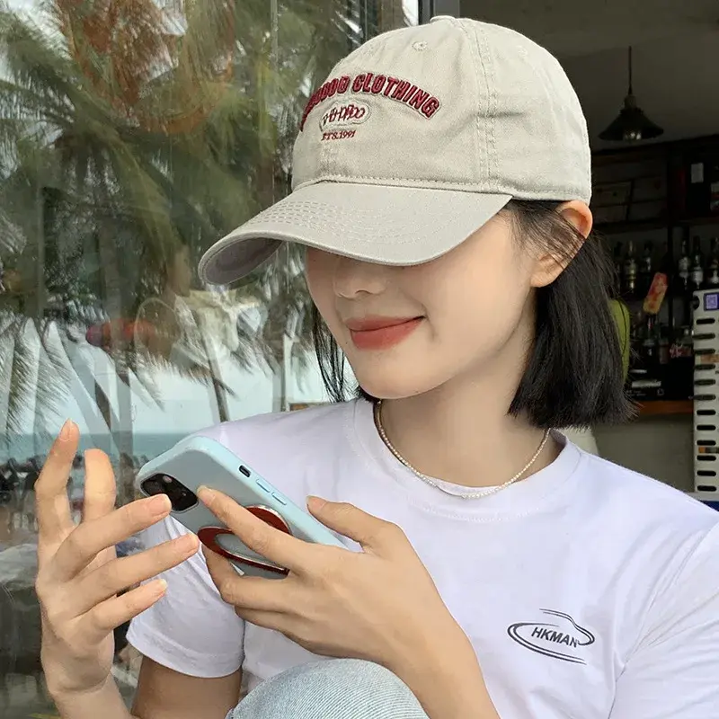Korean Letter Baseball Caps for Women Summer Outdoor Sun Protection Hat Adjustable Solid Color Female Lady Peaked Cap
