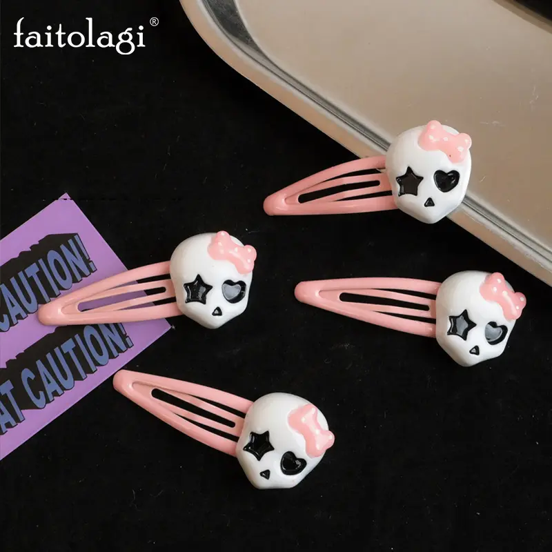 2Pcs/Set Korean Y2K Pink Bow Hair Clip For Women Harajuku Hairpin Kpop Spice Girl Funny Hair Clips Halloween Hair Accessorie