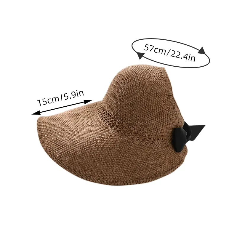 Summer Straw Hat for Women Korean Bow Empty Top Sun Hats Foldable UV Protection Wide Brim Female Beach Visor Caps 여름모자
