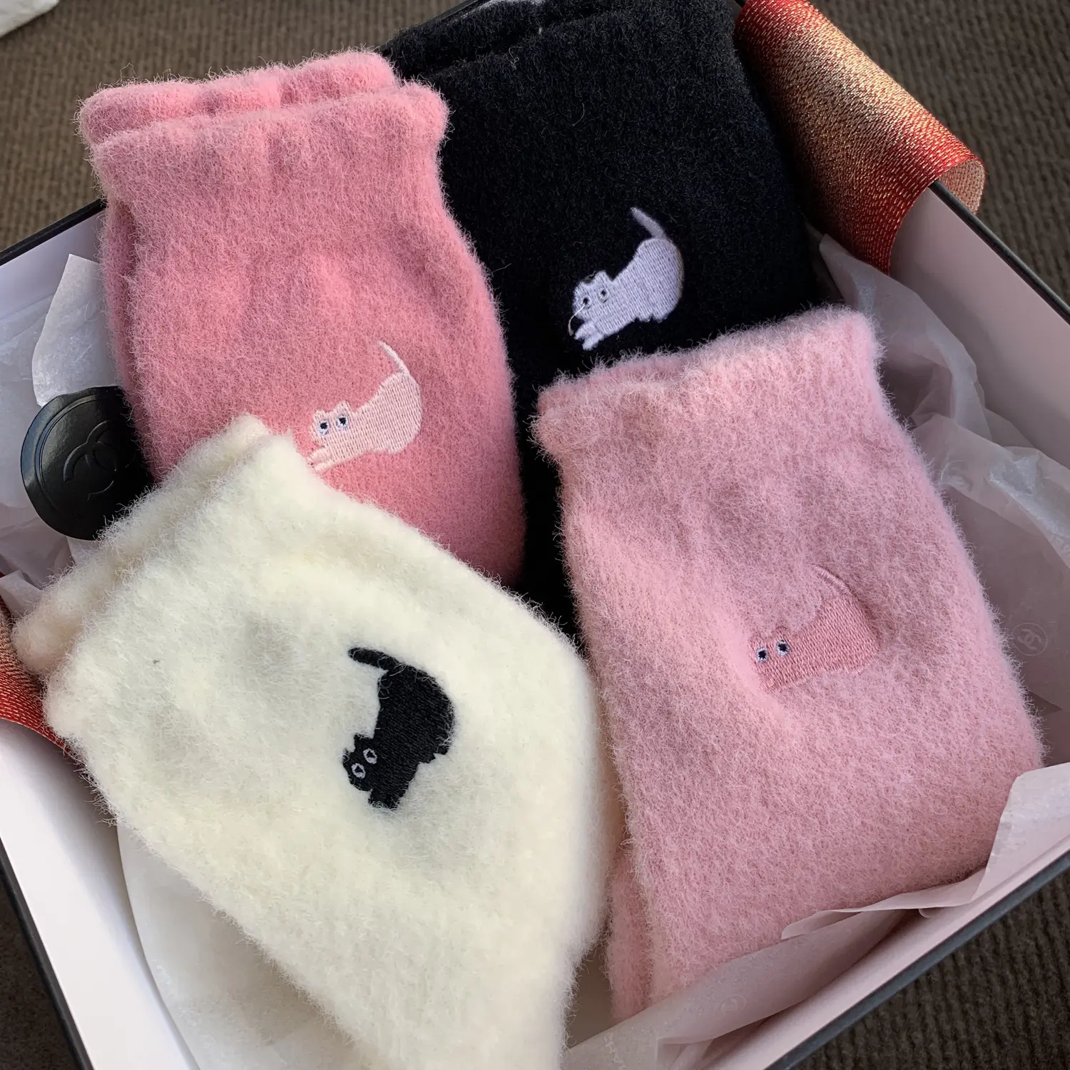 Cute Cat Mink Fleece Socks Women Autumn Winter Thickened Plush Warm Sleeping Sock Kawaii Soft Comfortable Thermal Mid-calf Socks