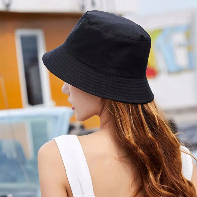 Solid Color Bucket Hat for Women Summer Wide Brim Fordable Sun Visors Hats Cotton Sunshade Fishermen Caps