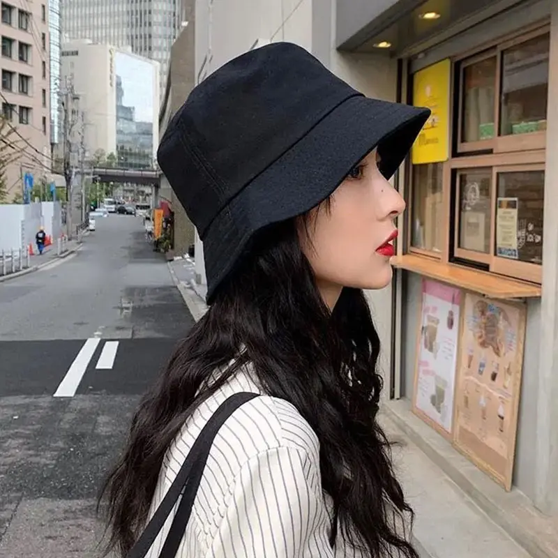 Solid Color Bucket Hat for Women Summer Wide Brim Fordable Sun Visors Hats Cotton Sunshade Fishermen Caps