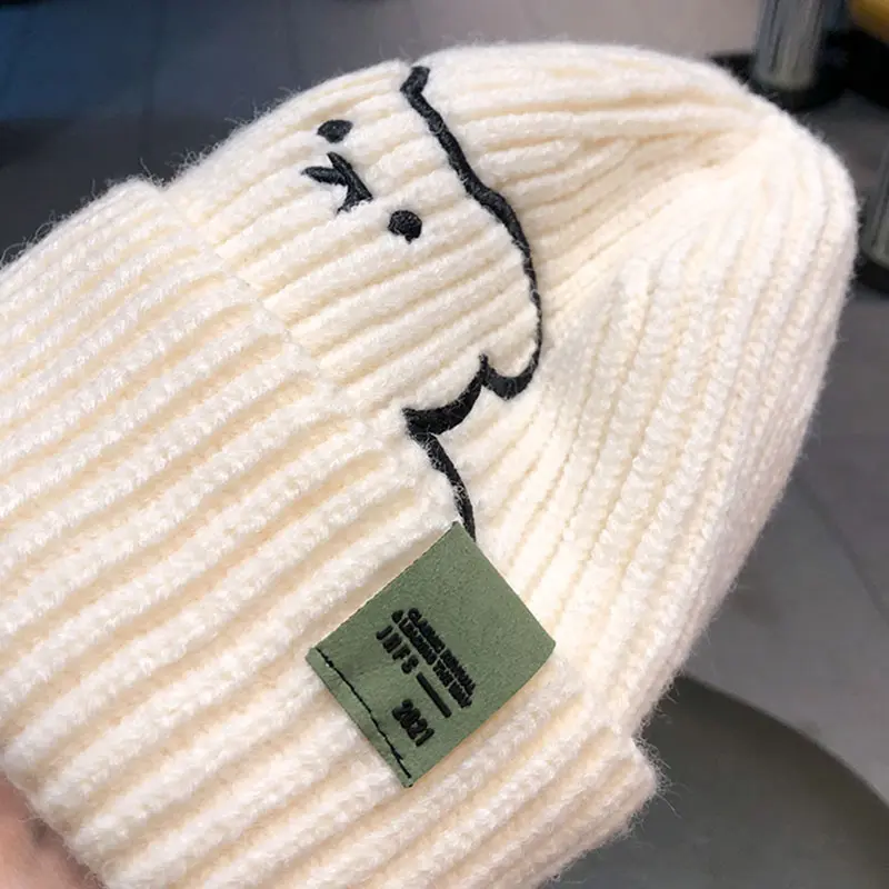 Cute Bear Beanie Cap for Women Winter Warm Woolen Knitted Hat Korean Cartoon Thermal Ear Protection Caps