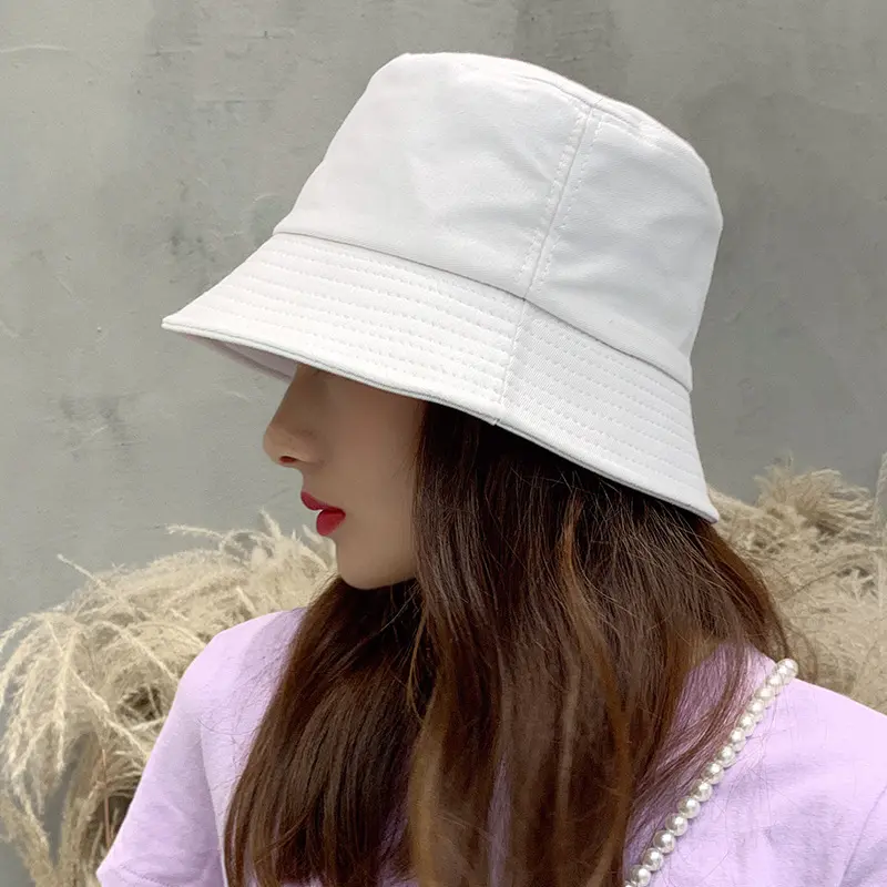 Solid Color Bucket Hat for Women Summer Wide Brim Fordable Sun Visors Hats Cotton Sunshade Fishermen Caps