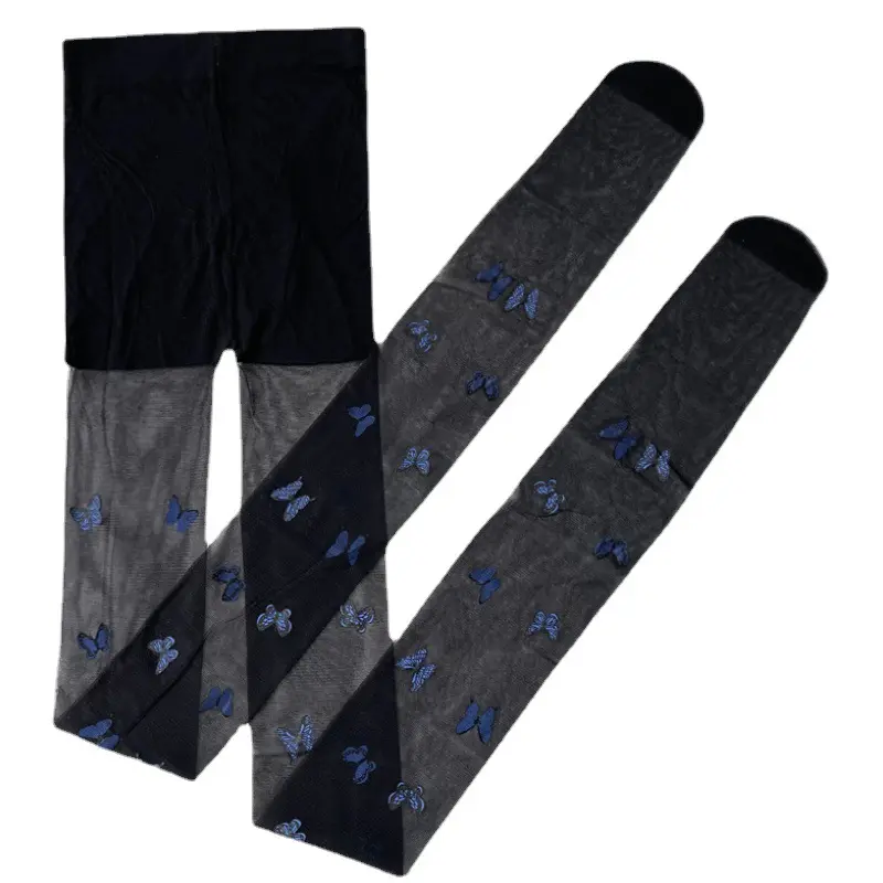 New Blue Color Butterfly Women Tights Fashion Sexy Silk Thin Pantyhose Black White Tights Ladies Nylon Stocking Hosiery