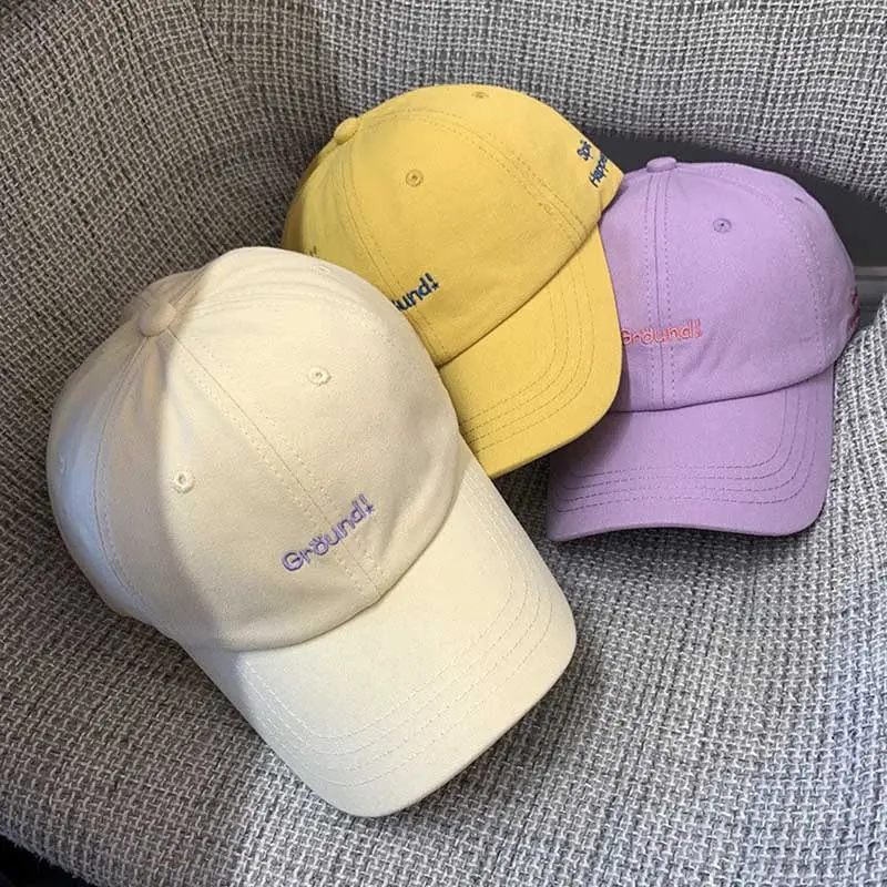 Korean Ins Baseball Cap for Women Men Letter Embroidery Snapback Hat Soft Cotton Adjustable Couple Solid Color Sun Hats