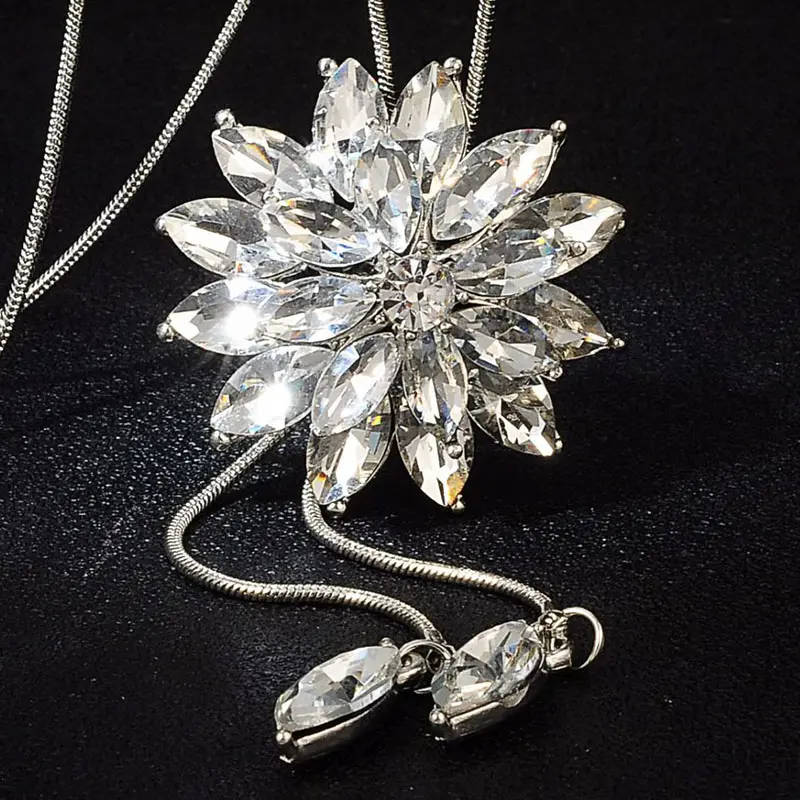 Tassel Sweater Necklace Women Jewelry Chain Long Crystal Snowflake Pendant Water Drop Accessories Decoration Long Necklace