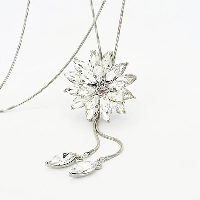 Tassel Sweater Necklace Women Jewelry Chain Long Crystal Snowflake Pendant Water Drop Accessories Decoration Long Necklace